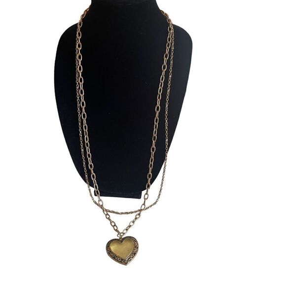 Vintage Two Tiered Gold-tone Yellow Glass Heart Pendant Necklace - Picture 5 of 8